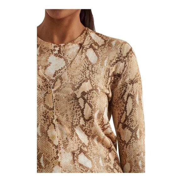 LAUREN Ralph Lauren Tan Snakeskin Print Cotton-Blend Cardigan Size Small New - Picture 4 of 9